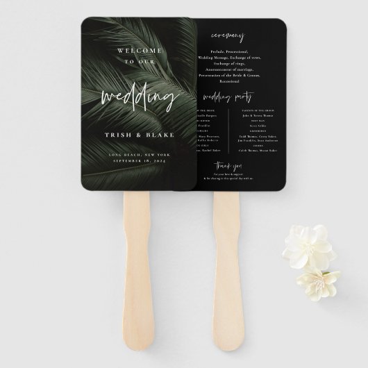 Moody Tropics Wedding Programme Handwaaier (Voorkant en achterkant)