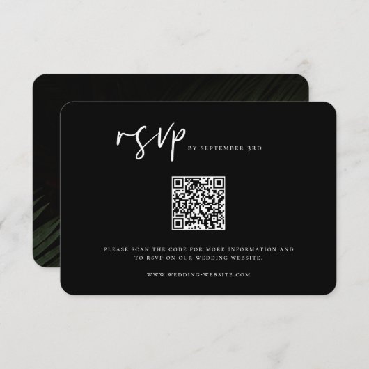 Moody Tropics Wedding QR Code RSVP Kaartje (Voorkant / Achterkant)