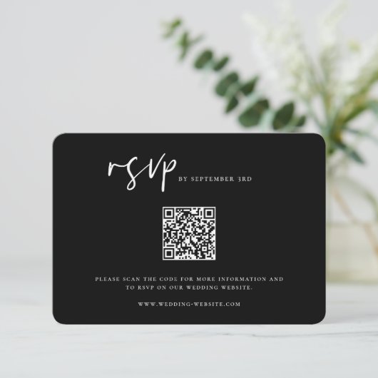 Moody Tropics Wedding QR Code RSVP Kaartje (Staand voorkant)
