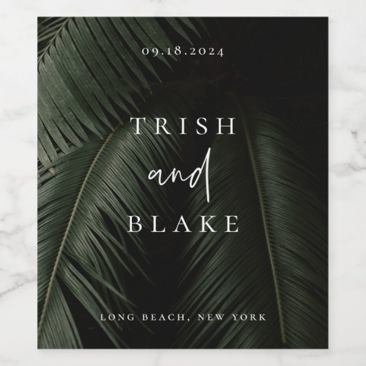 Moody Tropics Wedding Wijn Etiket (Enkel label)