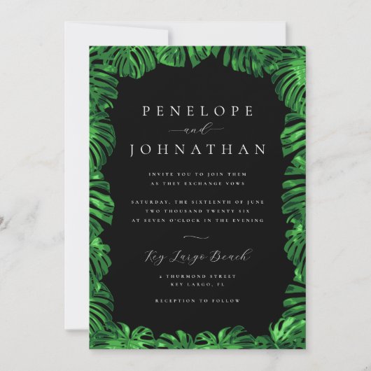 Moody Tropisch Groene Monstera Island Wedding Kaart (Voorkant)