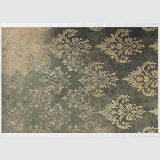 Moody verweerde olijfbos groene damast patronen tissuepapier (Voorkant)