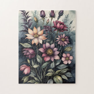 Moody Vintage Botanical Watercolor Floral Pattern Legpuzzel