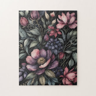 Moody Vintage Botanical Watercolor Floral Pattern Legpuzzel
