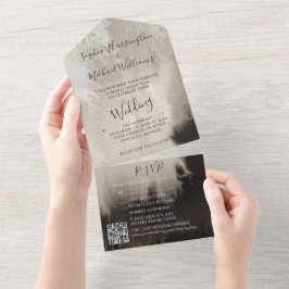 Moody Watercolor All in One Wedding Invite Trees Uitnodiging
