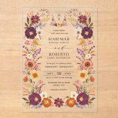 Moody Watercolor Florals Wedding Monogram Crest Acryl Uitnodigingen (Voorkant)