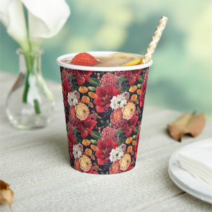 Moody Waterverf Amaryllis en Herfstbloemen Papieren Bekers