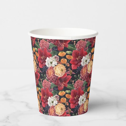 Moody Waterverf Amaryllis en Herfstbloemen Papieren Bekers (Rechts)