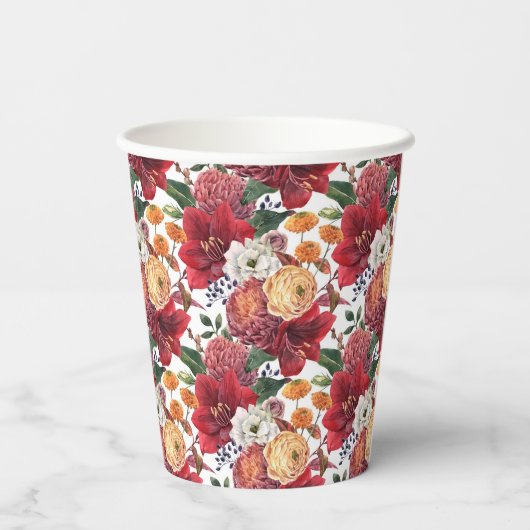 Moody Waterverf Amaryllis en Herfstbloemen Papieren Bekers (Achterkant)