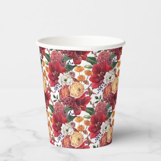 Moody Waterverf Amaryllis en Herfstbloemen Papieren Bekers (Rechts)