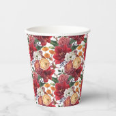 Moody Waterverf Amaryllis en Herfstbloemen Papieren Bekers (Voorkant)