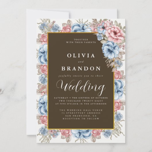 Moody Waterverf Bloemen Rustiek Huwelijk Kaart (Voorkant)