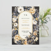 Moody Waterverf Bloemen Zwart-wit Invitation Kaart (Staand voorkant)