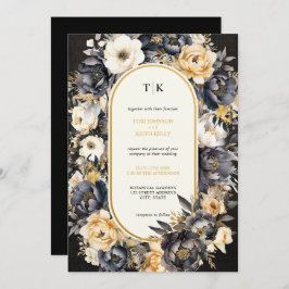 Moody Waterverf Bloemen Zwart-wit Invitation Kaart