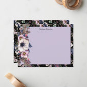 Moody Waterverf Floral Black Pink Personalizeerd Notitiekaartje (Voorkant / Achterkant in situ)