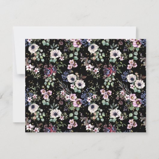 Moody Waterverf Floral Black Pink Personalizeerd Notitiekaartje (Achterkant)