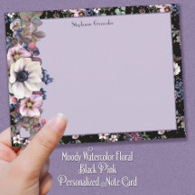 Moody Waterverf Floral Black Pink Personalizeerd