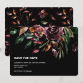 Moody Waterverf Florals Black Save the Date (Voorkant / Achterkant)