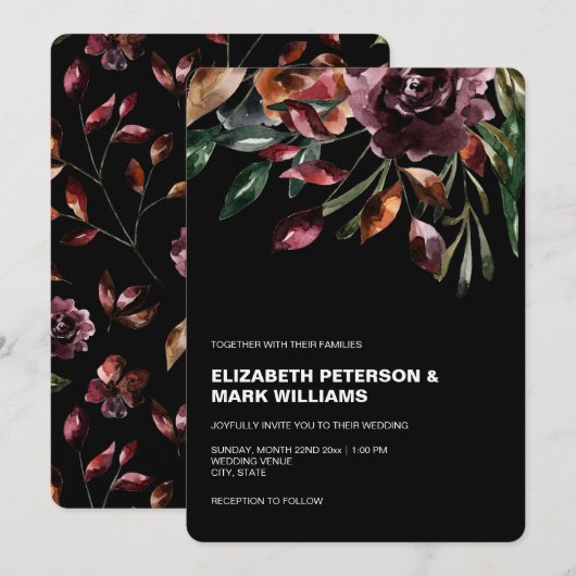 Moody Waterverf Florals Wedding Invitation (Voorkant / Achterkant)