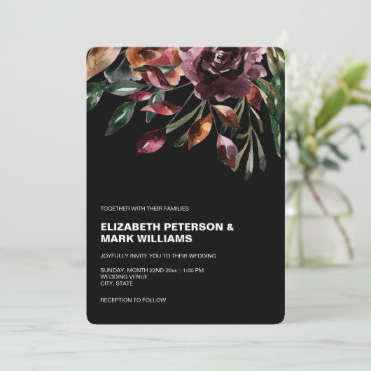 Moody Waterverf Florals Wedding Invitation (Staand voorkant)