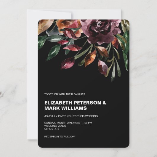 Moody Waterverf Florals Wedding Invitation (Voorkant)