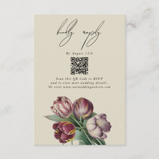 Moody Waterverf Paarse Tulpen bruiloft Informatiekaartje (Voorkant)
