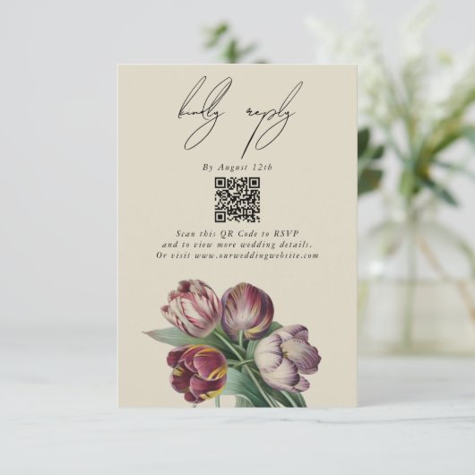 Moody Waterverf Paarse Tulpen bruiloft Informatiekaartje (Staand voorkant)