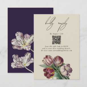 Moody Waterverf Paarse Tulpen bruiloft Informatiekaartje