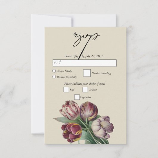 Moody Waterverf Paarse Tulpen bruiloft RSVP Kaartje (Voorkant)