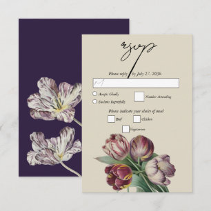 Moody Waterverf Paarse Tulpen bruiloft RSVP Kaartje