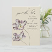 Moody Waterverf Paarse Tulpen bruiloft Save The Date (Staand voorkant)