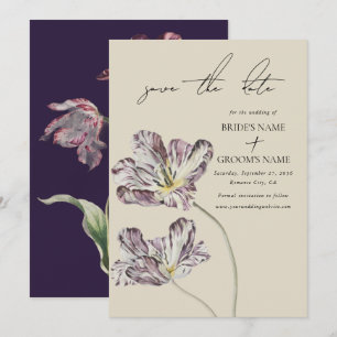 Moody Waterverf Paarse Tulpen bruiloft Save The Date