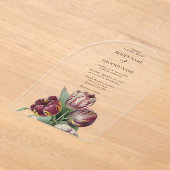 Moody Waterverf Paarse Tulpen Trouwboog Acryl Uitnodigingen (Laagn)