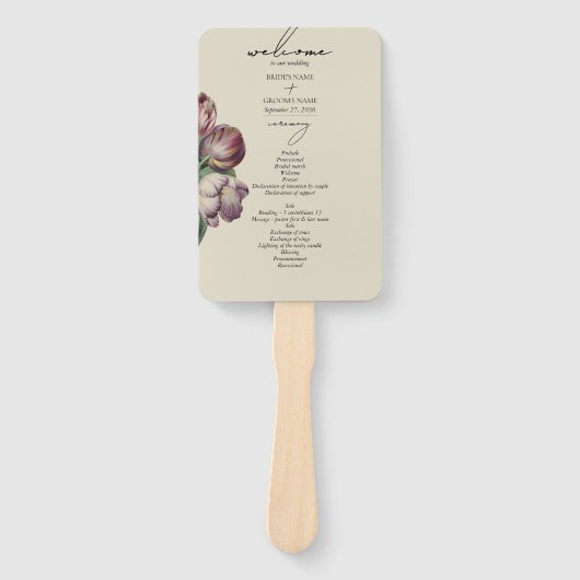 Moody Waterverf Paarse Tulpen Trouwprogramma Handwaaier (Voorkant)