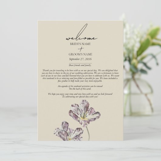 Moody Waterverf Paarse Tulpen Trouwroute Programmakaart (Staand voorkant)