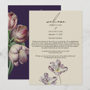 Moody Waterverf Paarse Tulpen Trouwroute Programmakaart