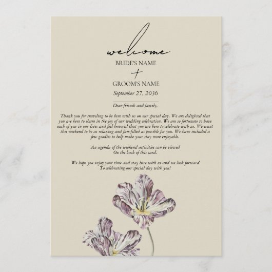 Moody Waterverf Paarse Tulpen Trouwroute Programmakaart (Voorkant)