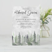 Moody Waterverf Pine Tree Forest Rehearsal Dinner Kaart (Staand voorkant)