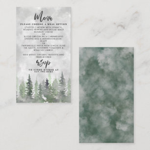 Moody Waterverf Pine Tree Forest Wedding Detail Informatiekaartje