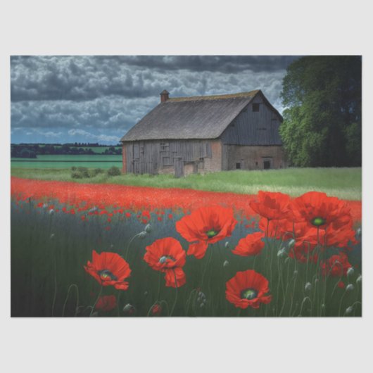 Moody Weer Barn en Poppies Tissuepapier (Voorkant)