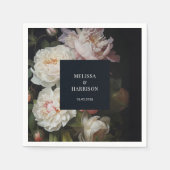 Moody White en Blush Peony Roos Bloemenbruiloft Servet (Voorkant)