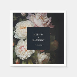 Moody White en Blush Peony Roos Bloemenbruiloft Servet