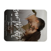 Moody White Script Save the Date Huwelijksfoto Magneet (Horizontaal)
