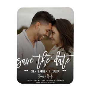 Moody White Script Save the Date Huwelijksfoto Magneet