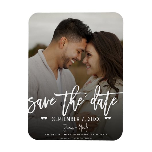 Moody White Script Save the Date Huwelijksfoto Magneet (Verticaal)