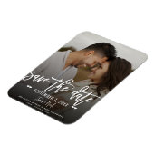 Moody White Script Save the Date Huwelijksfoto Magneet (Linkerzijde)