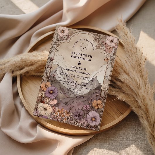 Moody Wildflower Mountain Wedding Kaart