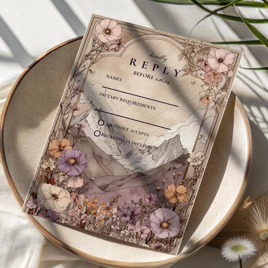 Moody Wildflower Mountain Wedding RSVP Kaartje