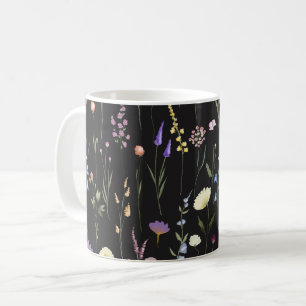 Moody Wildflower Zwart bloemenpatroon Koffiemok