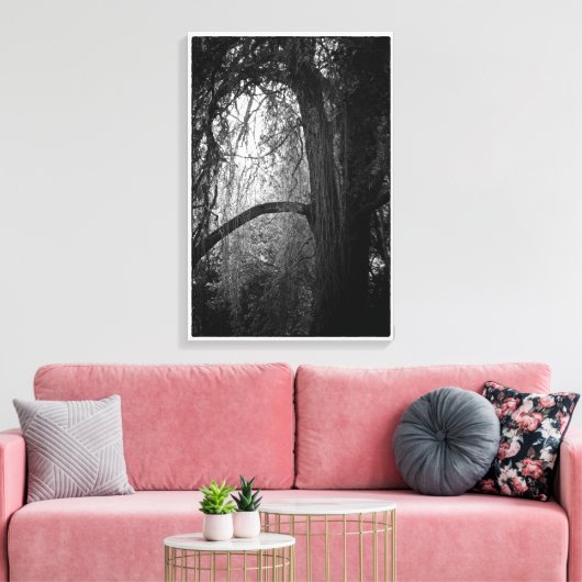 Moody Willow Tree Zwart-wit Landschapsfoto Canvas Afdruk (Insitu (Woonkamer))